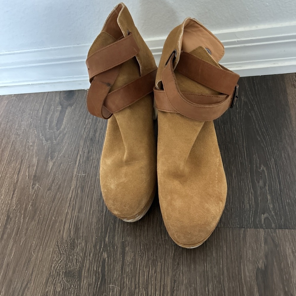 Free People Bungalow Suede Clog Leather Booties Wood Sole Women's Size 38 - Picture 4 of 10